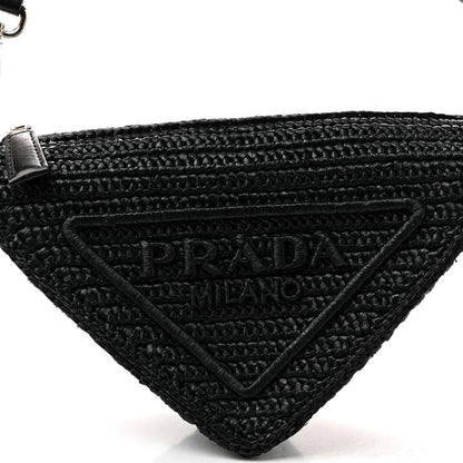 Prada Yarn Raffia Effect Crochet Triangle Shoulder Bag Black 9 of 12