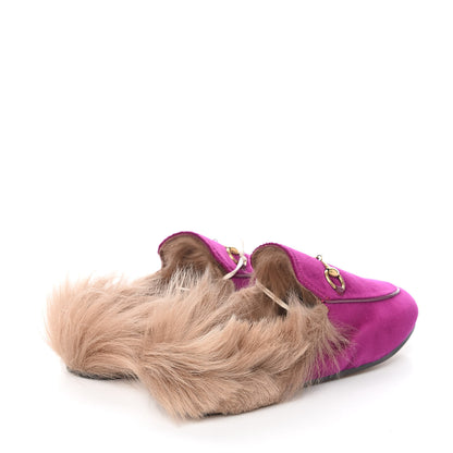 Gucci Velvet Fur Womens Princetown Slippers 37 Fucsia Violet Cyclamen Natural 4 of 8