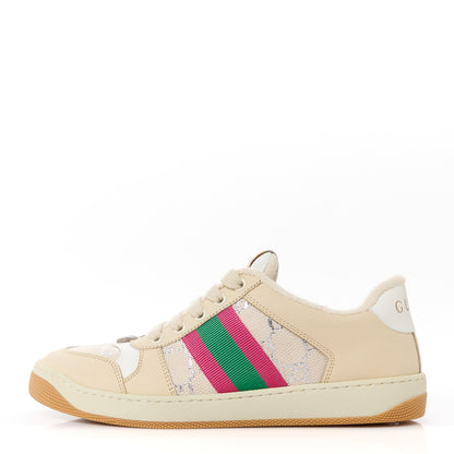 Gucci Calfskin Lame GG Monogram Web Womens Screener Sneakers 38.5 Gardenia Silver Dusty Milk White 1 of 9