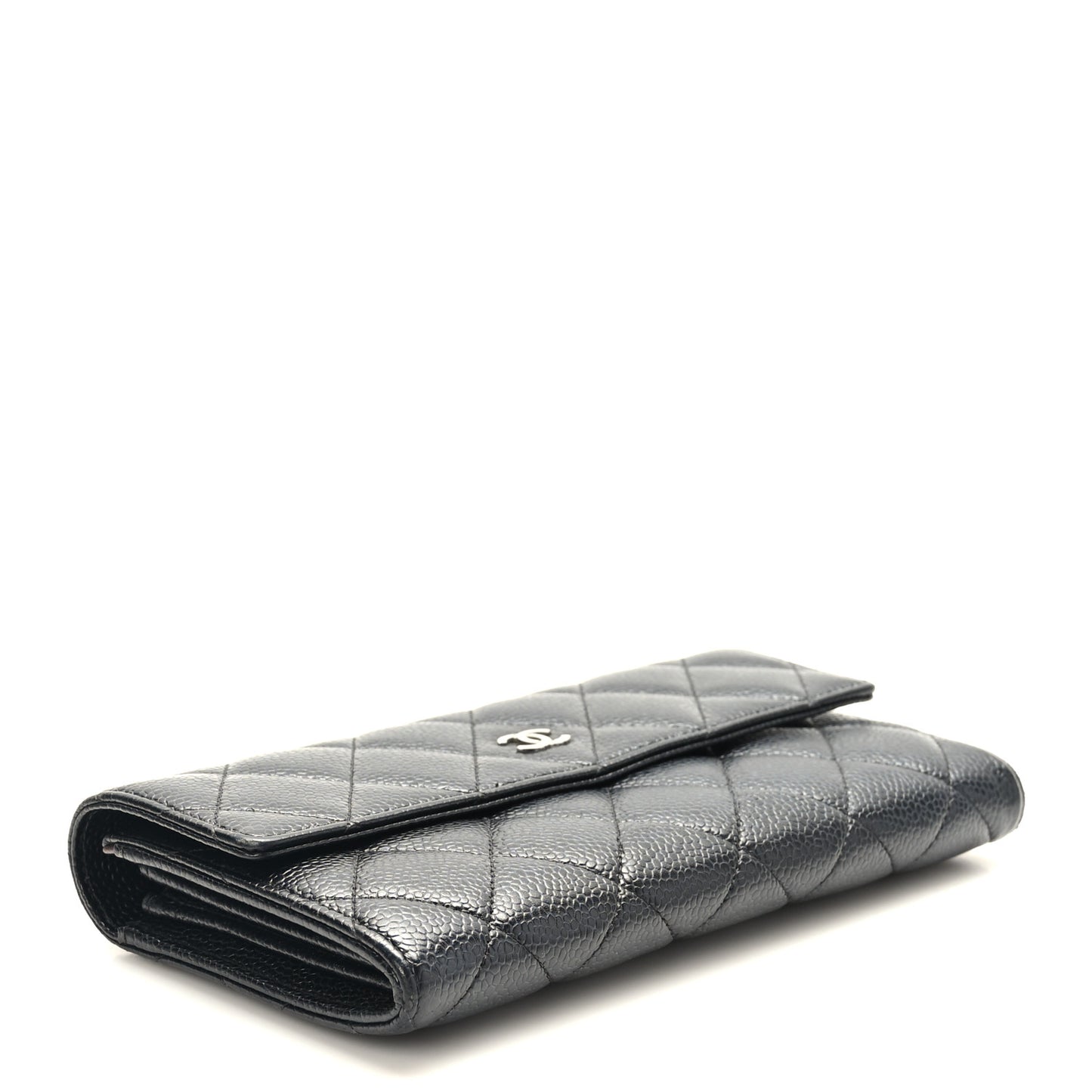 Caviar Quilted Large Gusset Flap Wallet Black