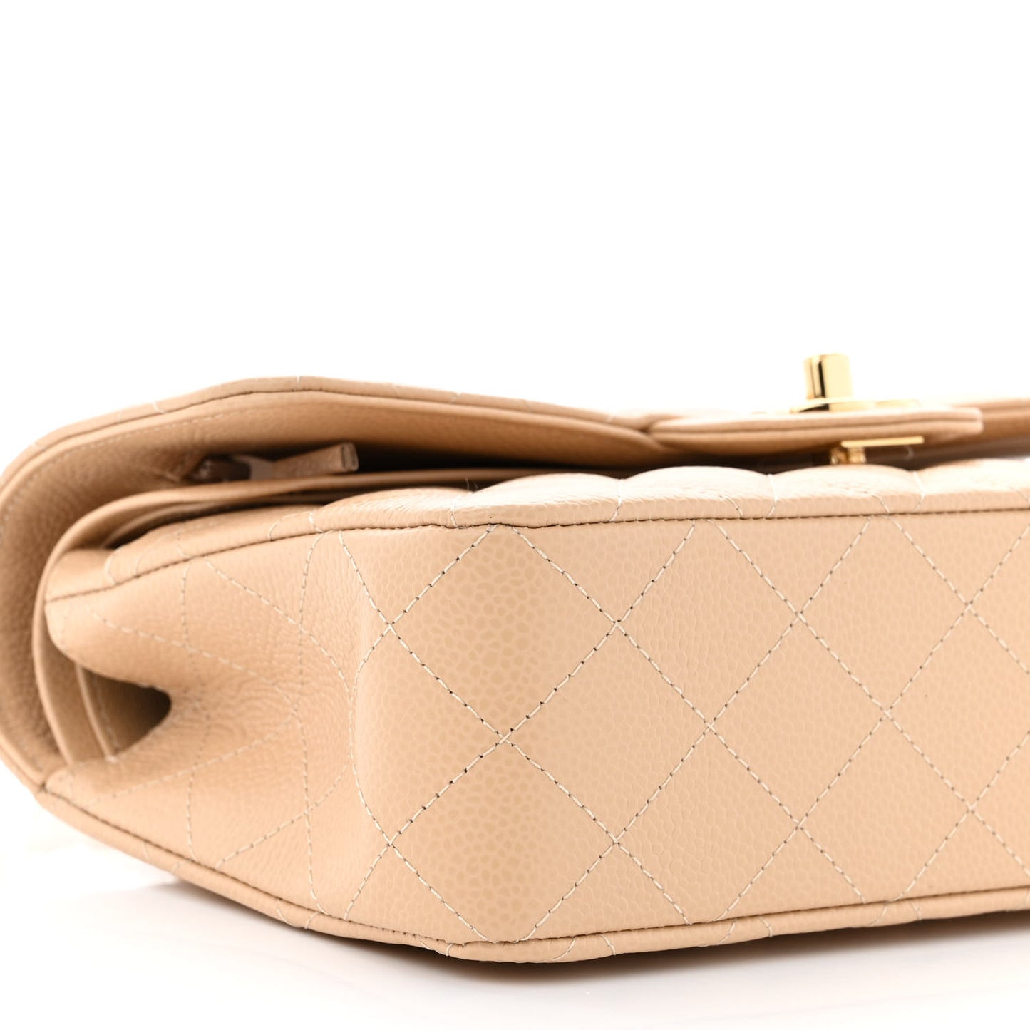 Caviar Quilted Small Double Flap Beige