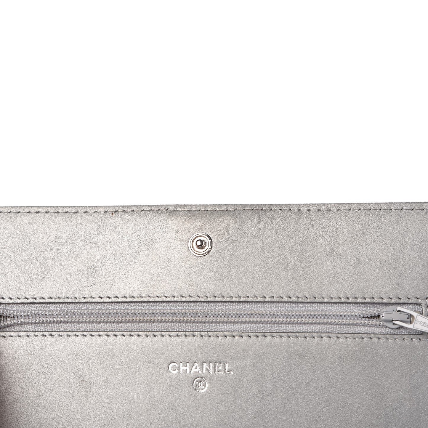 Metallic Distressed Calfskin Quilted Boy Wallet On Chain WOC Silver