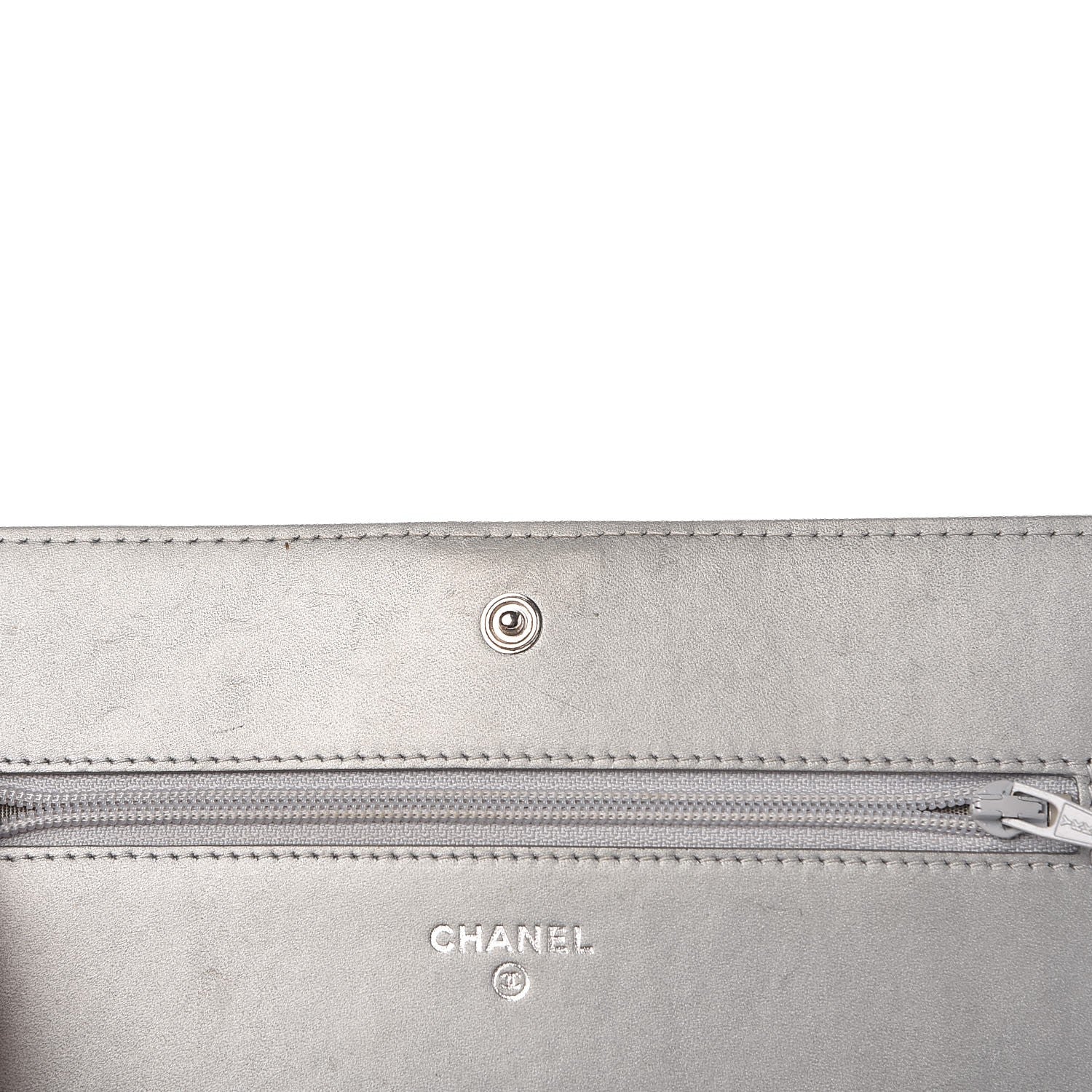 Chanel Metallic Distressed Calfskin Quilted Boy Wallet On Chain WOC Silver 7 of 9