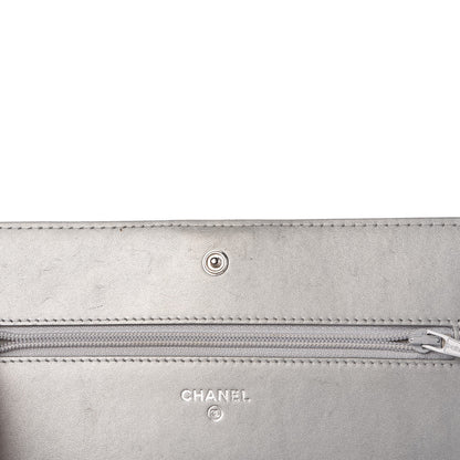 Chanel Metallic Distressed Calfskin Quilted Boy Wallet On Chain WOC Silver 7 of 9