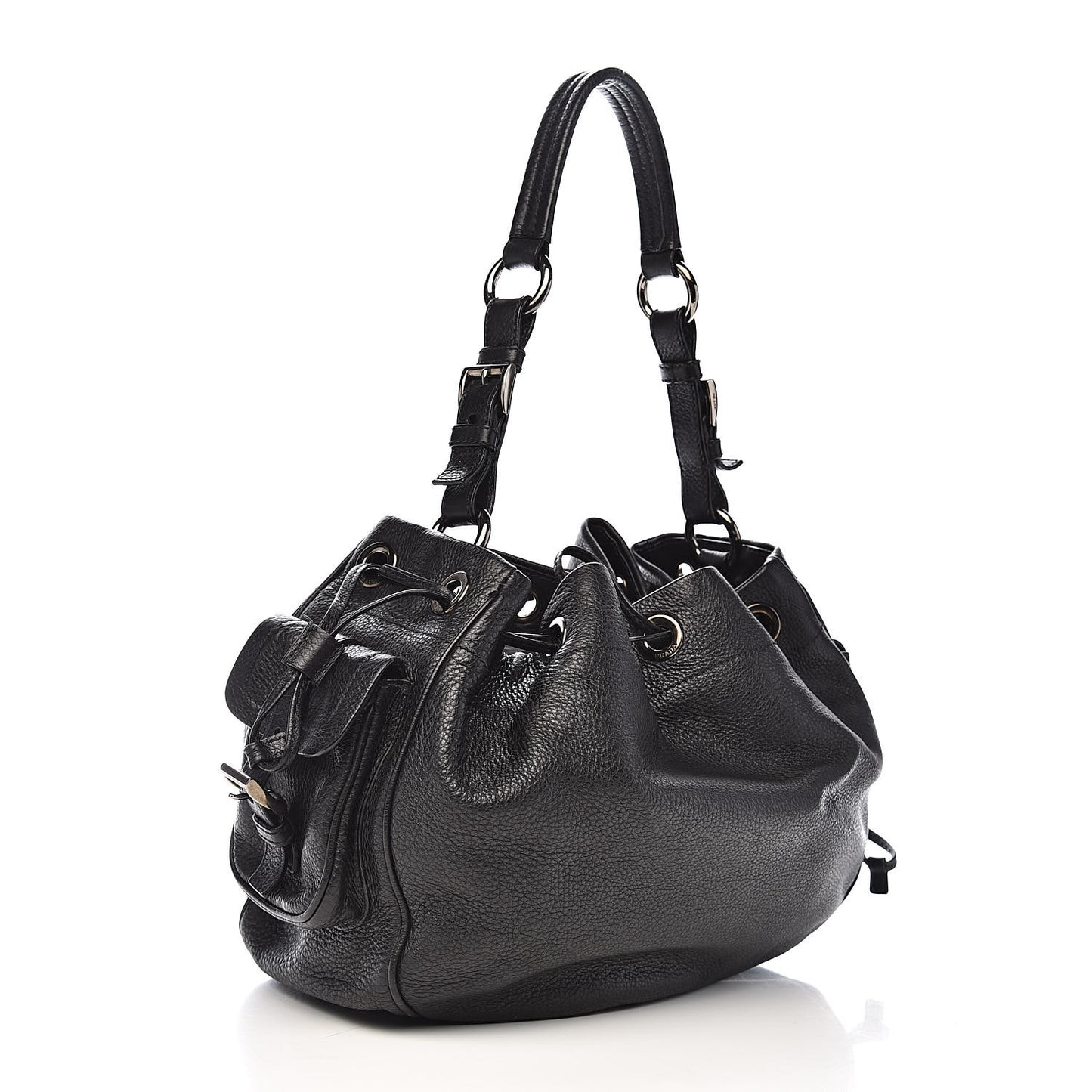 Vitello Daino Drawstring Bucket Black