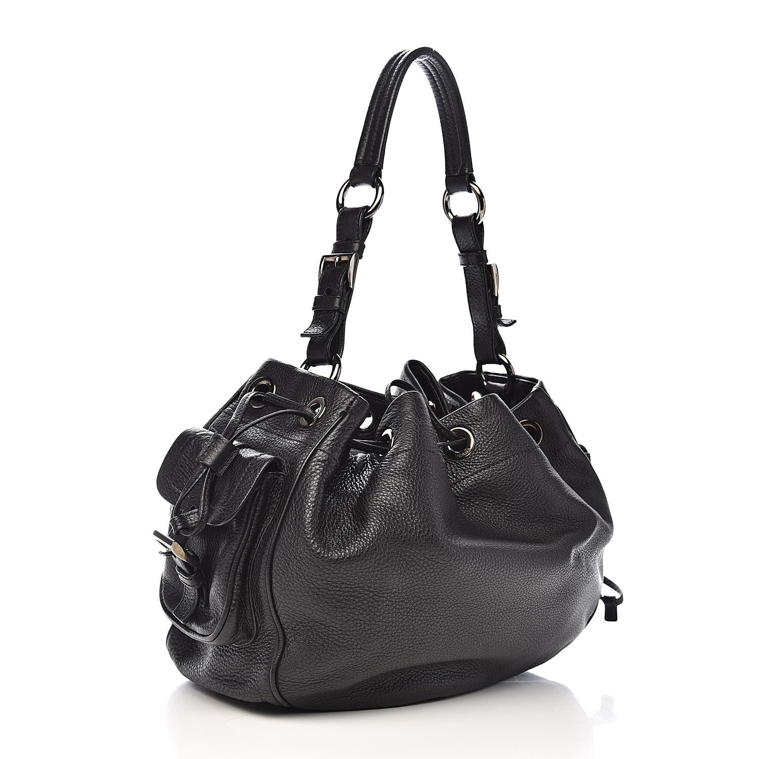 Prada Vitello Daino Drawstring Bucket Black 3 of 12