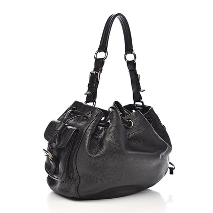 Prada Vitello Daino Drawstring Bucket Black 3 of 12
