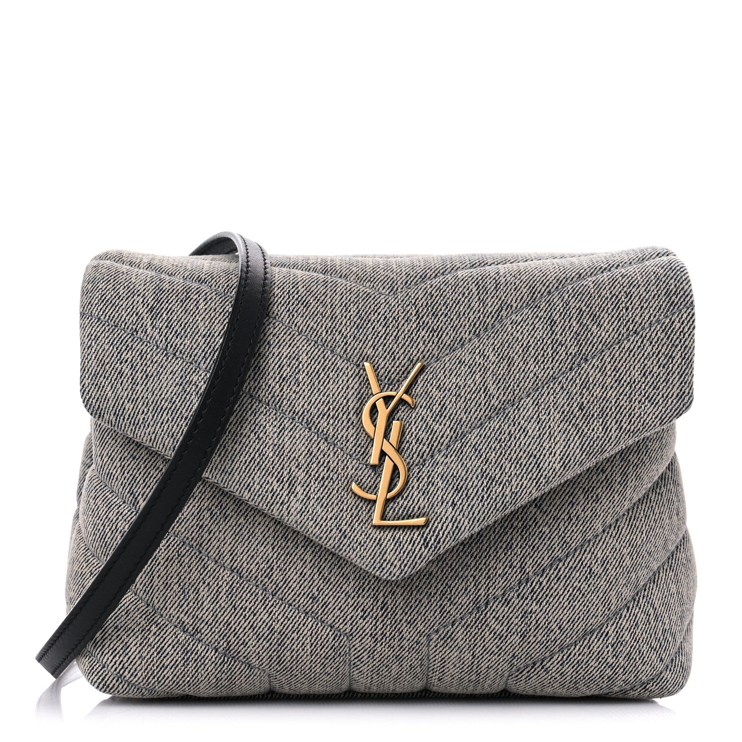 Saint Laurent Denim Y Quilted Monogram Toy Loulou Crossbody Bag Grey 1 of 10