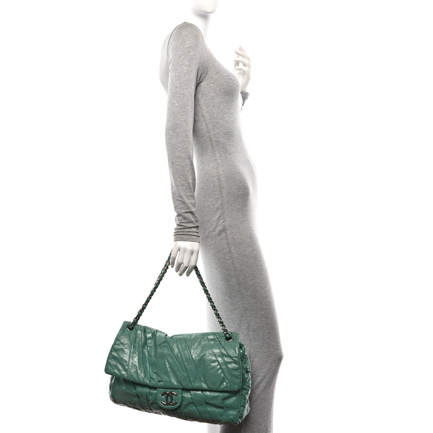 Glazed Calfskin Twisted Maxi Flap Green