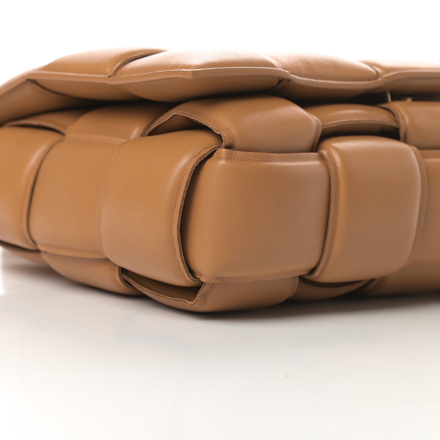 Nappa Maxi Intreccio Padded Cassette Crossbody Bag Caramel