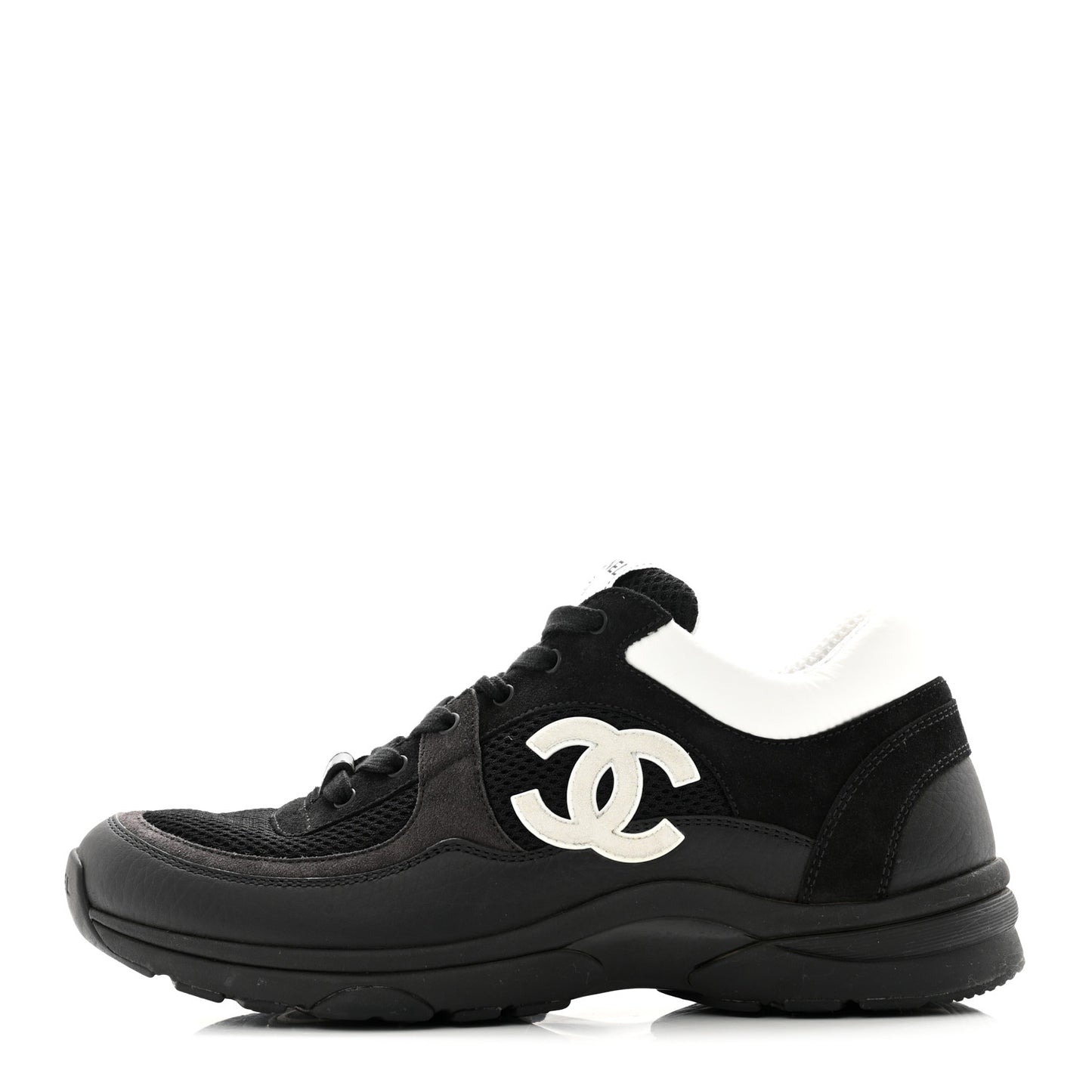 Mesh Suede Grained Calfskin Womens CC Sneakers 39.5 Black White