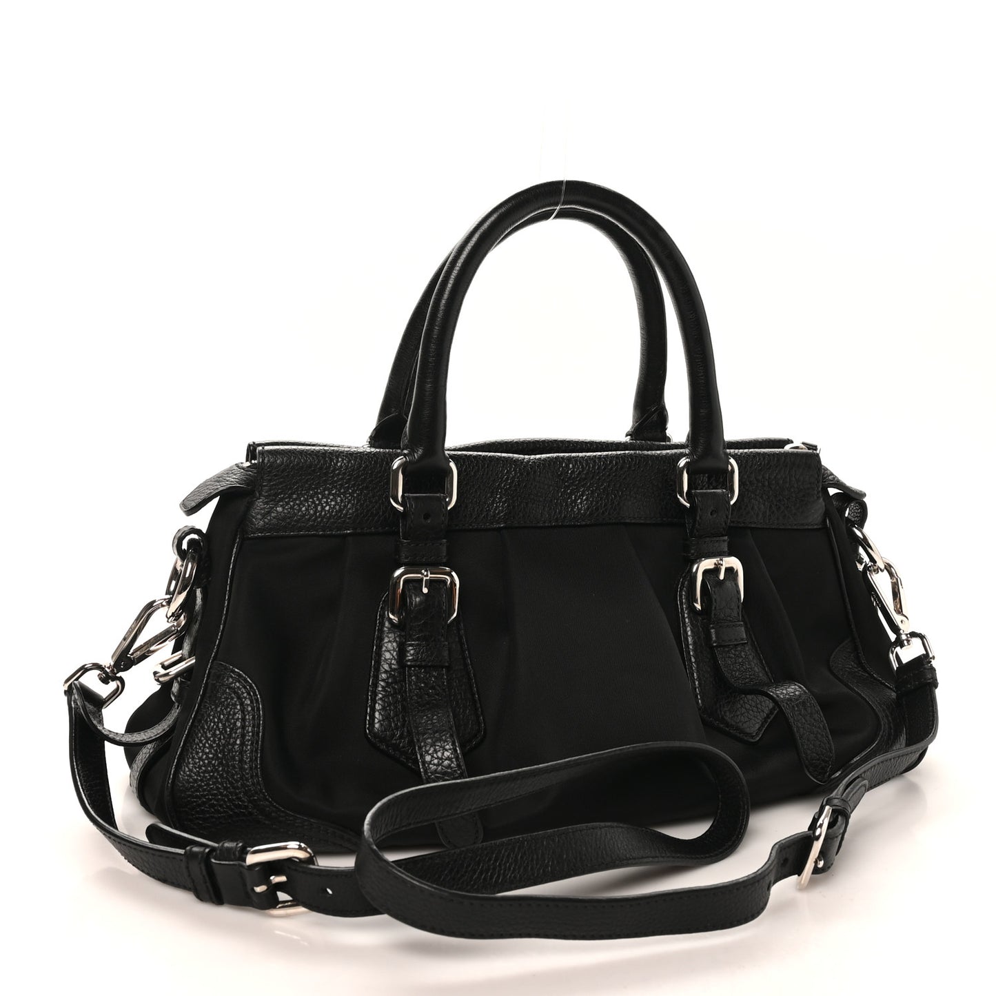 Tessuto Nylon Vitello Daino Shopping Satchel Black