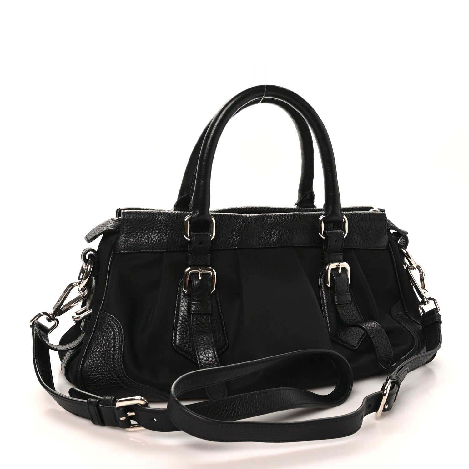 Prada Tessuto Nylon Vitello Daino Shopping Satchel Black 3 of 9