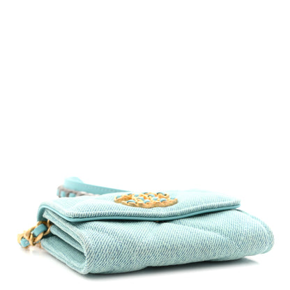 Chanel Denim Quilted Chanel 19 Flap Card Holder With Chain Light Blue 7 of 19