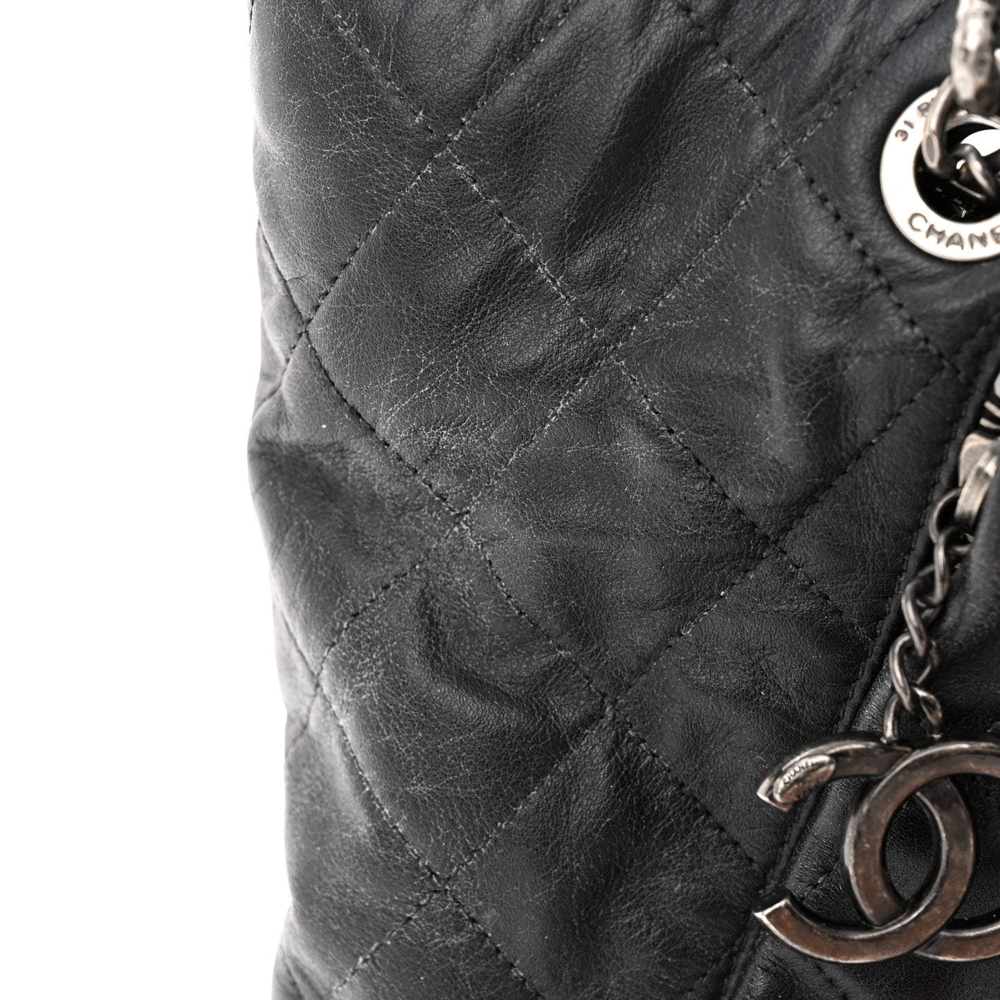 Calfskin Quilted Large Coco Pleats Tote Black