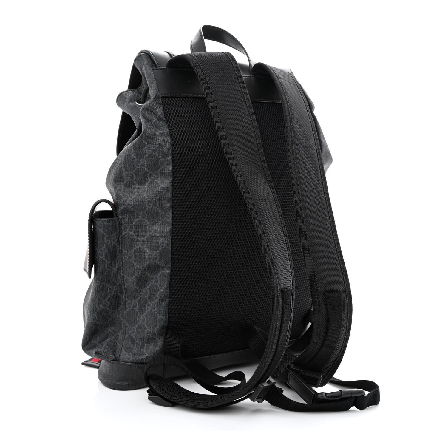Soft GG Supreme Monogram Appia Calfskin Web Double Buckle Backpack Black