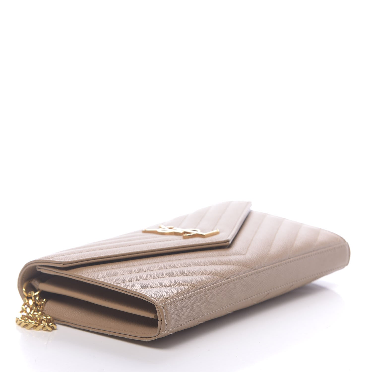 Saint Laurent Grain De Poudre Matelasse Chevron Monogram Chain Wallet Light Taupe 4 of 10