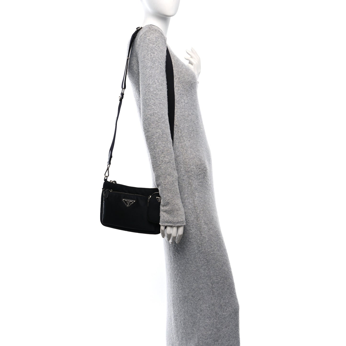 Re-Nylon Saffiano Double Pouch Shoulder Bag Black