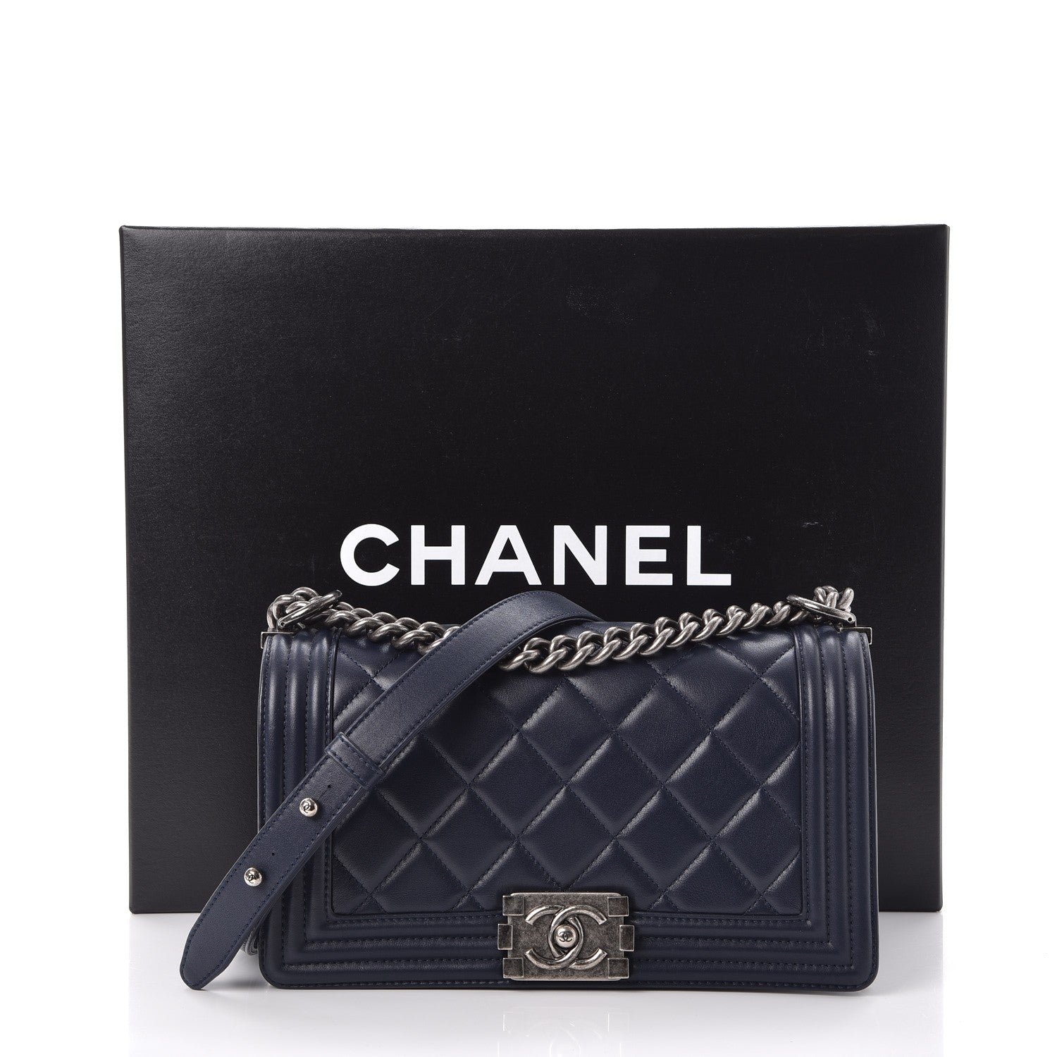 Chanel Calfskin Quilted Medium Boy Flap Navy Blue 10 of 10