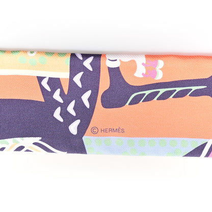 Hermes Silk Fantaisie d'Etriers Twilly Abricot Aubergine Mauve 4 of 4