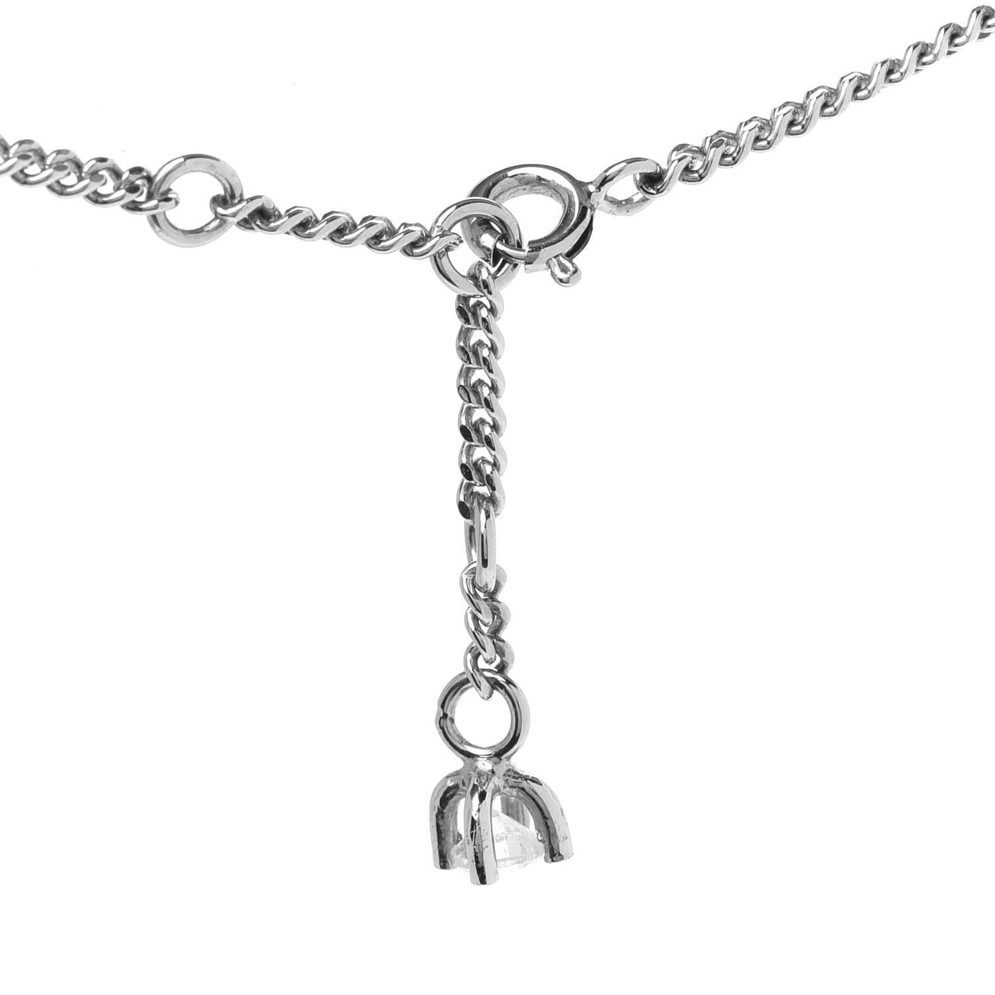 Metal Crystal Double Strand Logo Drop Necklace Silver