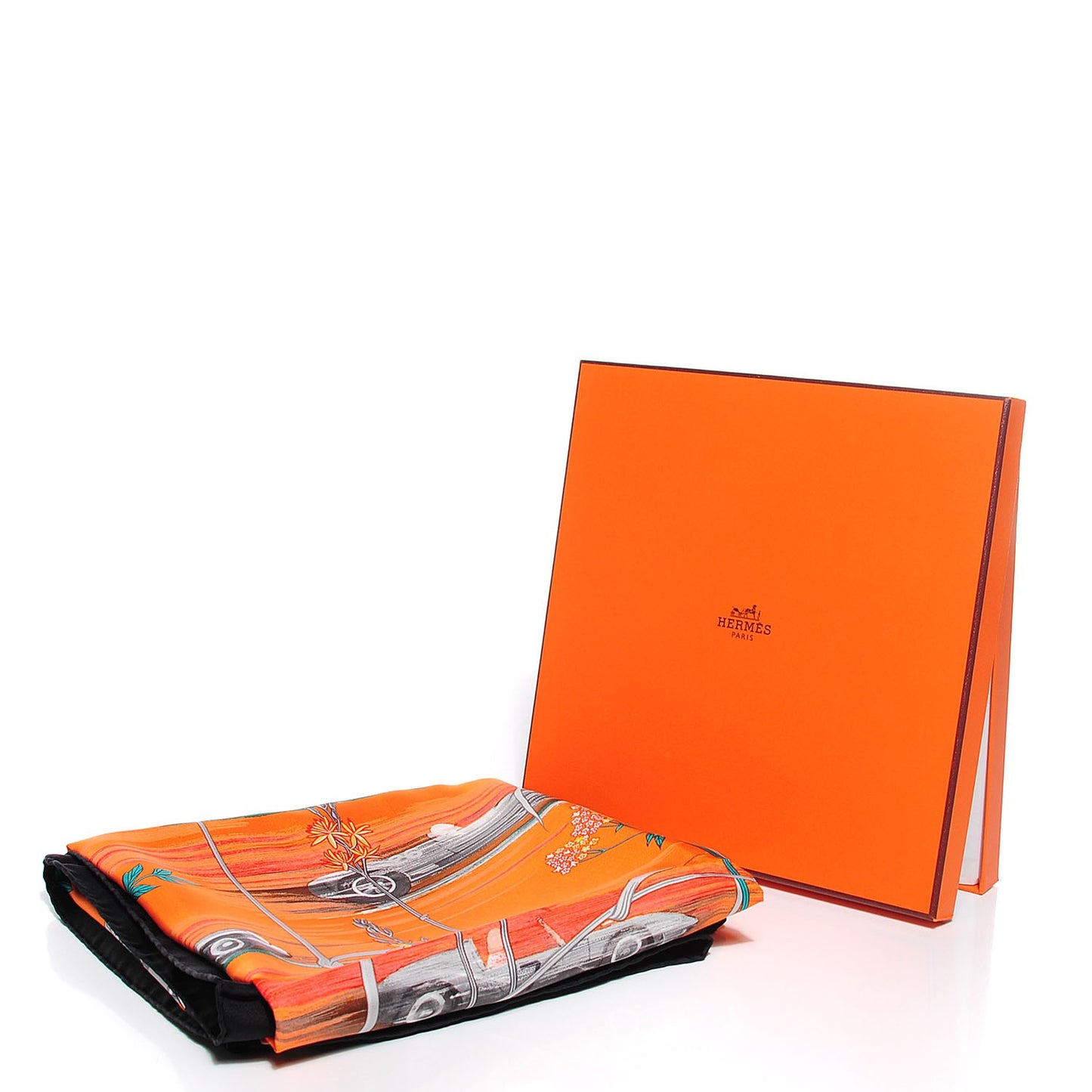 Silk Soie Les Bolides Scarf 90 Noir Orange Vert