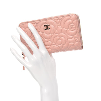Chanel Caviar Camellia Embossed Medium Zip Around Wallet Light Pink 2 of 11