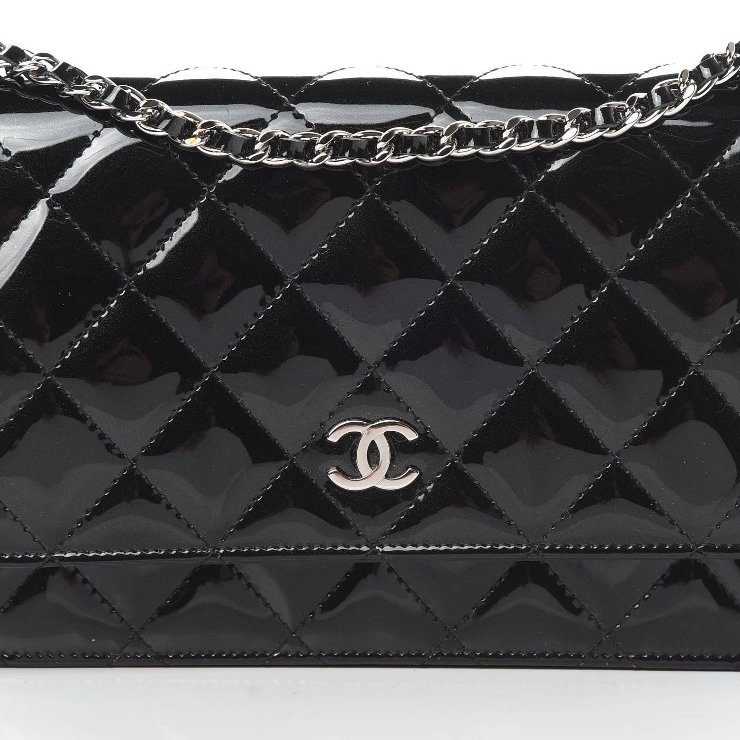 Chanel Patent Quilted Wallet On Chain WOC Black 9 of 12
