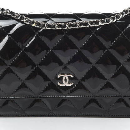Chanel Patent Quilted Wallet On Chain WOC Black 9 of 12