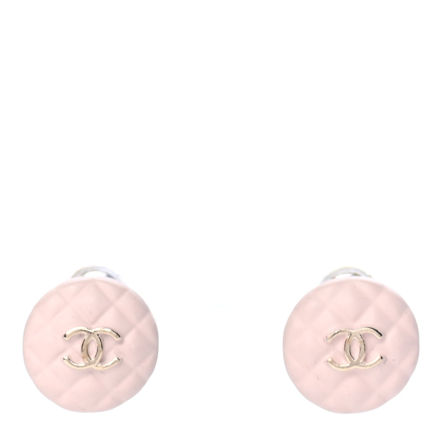 Chanel Enamel Quilted CC Earrings Pink Gold 1 of 4