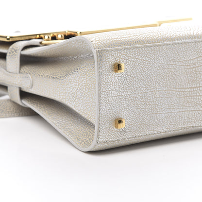 Delvaux Metallic Crispy Calfskin MM Metal Frame Tempete Satchel Antique Silver 10 of 11