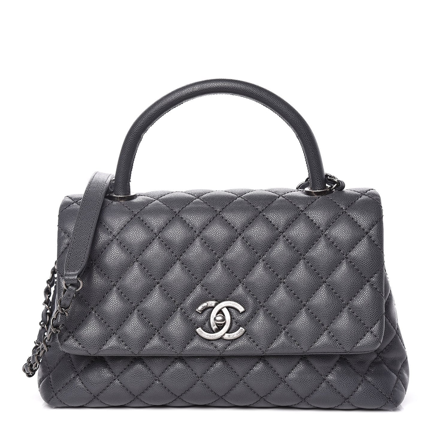 Caviar Quilted Small Coco Handle Flap Gray