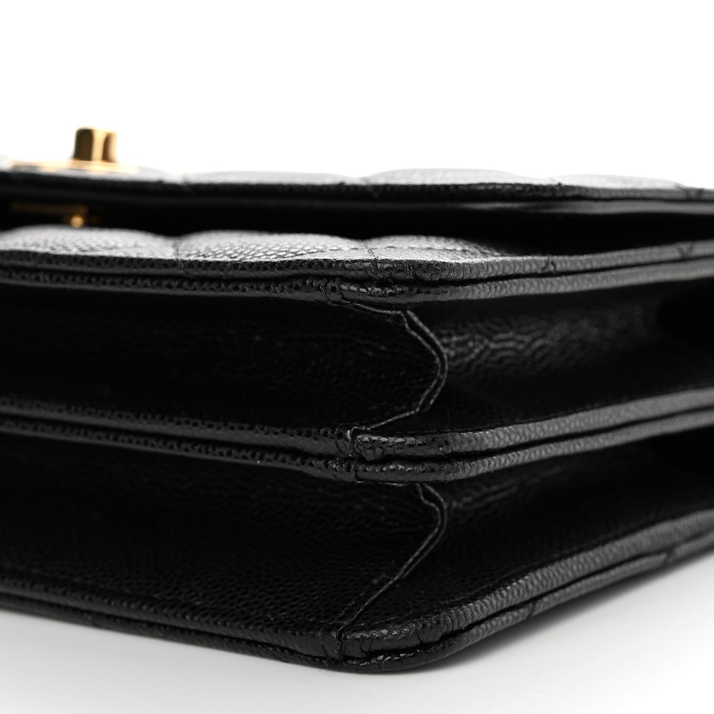 Shiny Caviar Quilted Flap Charm Wallet On Chain WOC Black