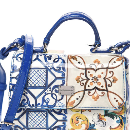 Dolce & Gabbana Vernis Micro Majolica Printed Miss Sicily Satchel White Blue 10 of 10
