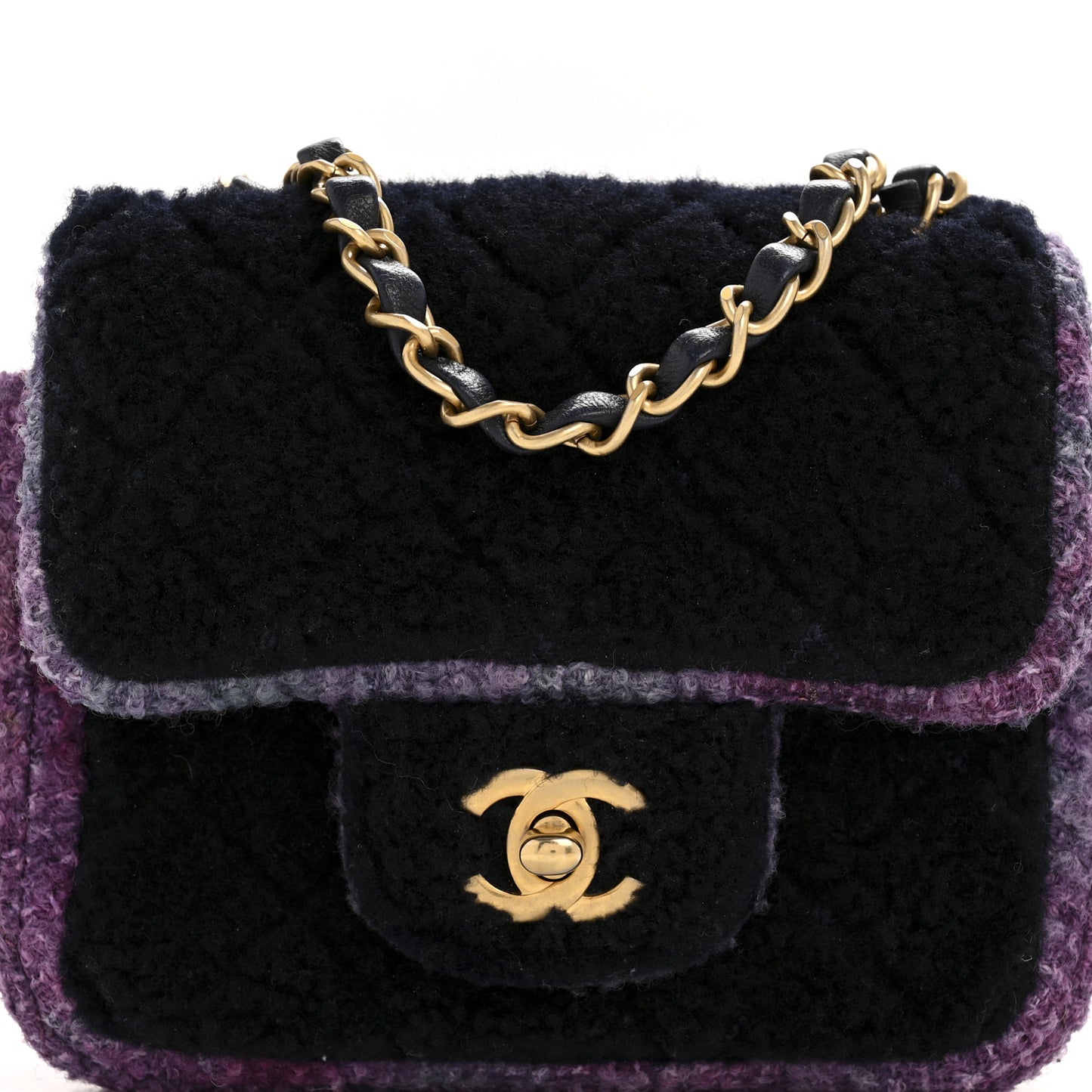 Shearling Tweed Quilted Mini Square Flap Bag Purple