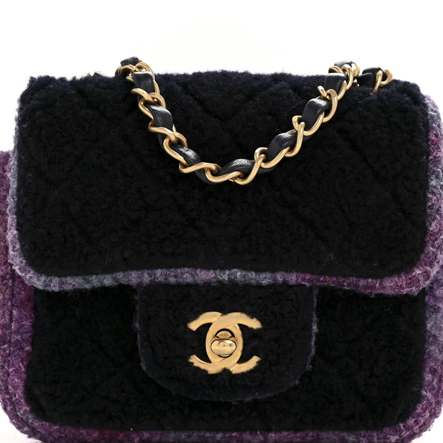 Chanel Shearling Tweed Quilted Mini Square Flap Bag Purple 8 of 13