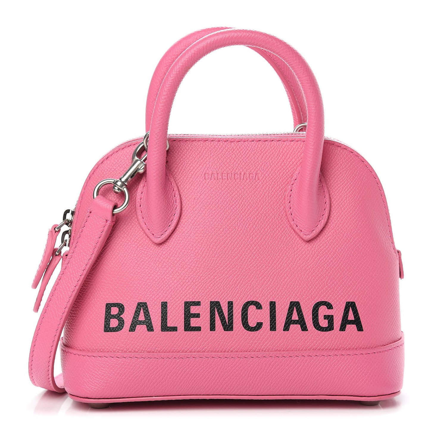 Signature Grained Calfskin Logo XXS Ville Top Handle Bag Rose Bubblegum Black