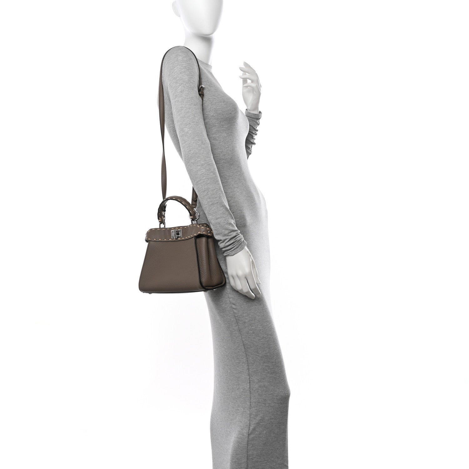 Fendi Vitello Granato Camoscio Macro Stitching Selleria Mini Peekaboo Iconic Satchel Tartufo 2 of 11