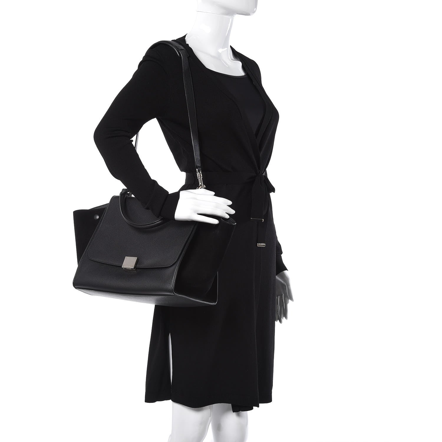 Celine Drummed Calfskin Suede Medium Trapeze Black 3 of 9
