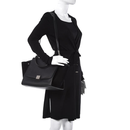 Celine Drummed Calfskin Suede Medium Trapeze Black 3 of 9