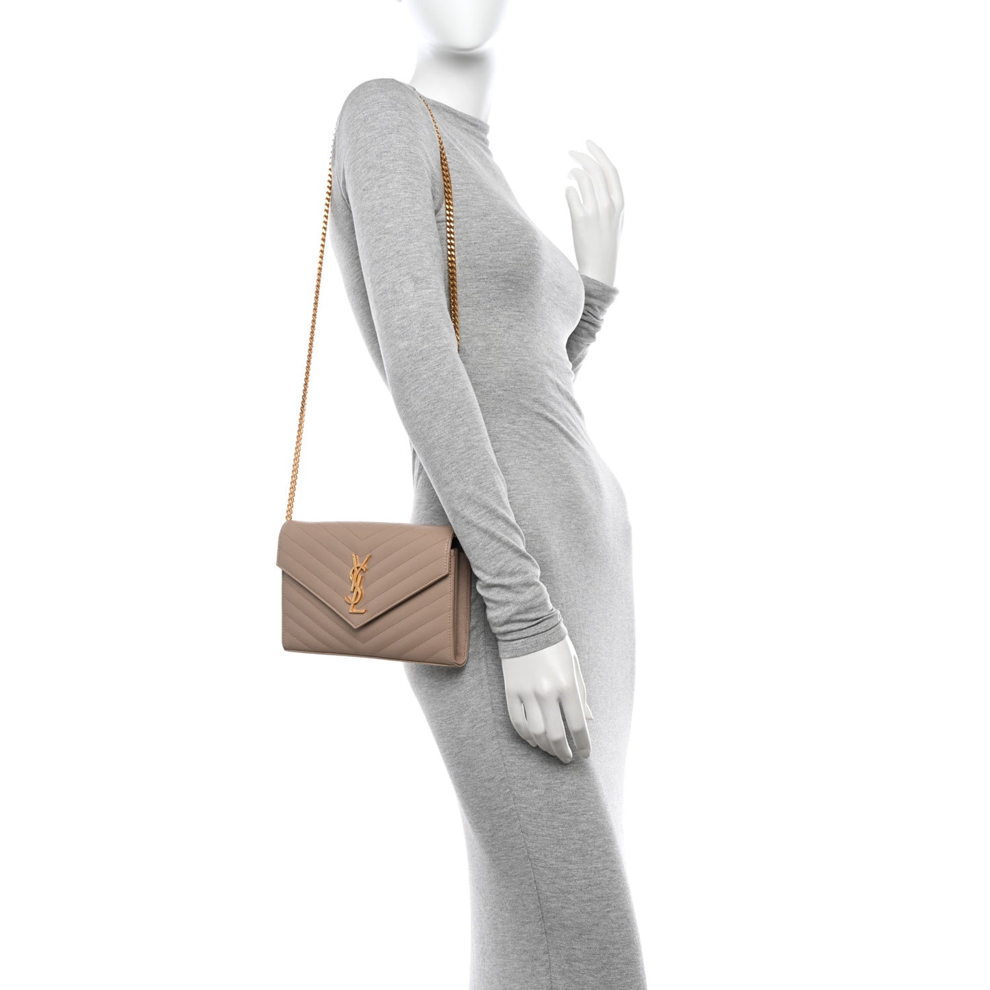 Grain De Poudre Matelasse Chevron Monogram Chain Wallet Dark Beige