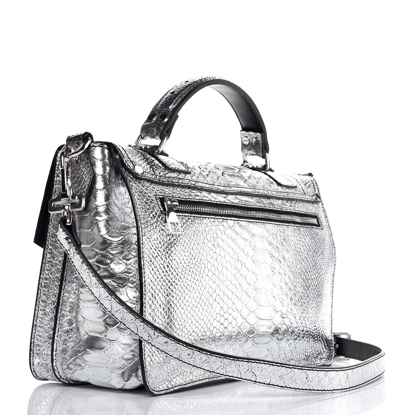 Python Calfskin Embossed Medium PS1 Satchel Silver