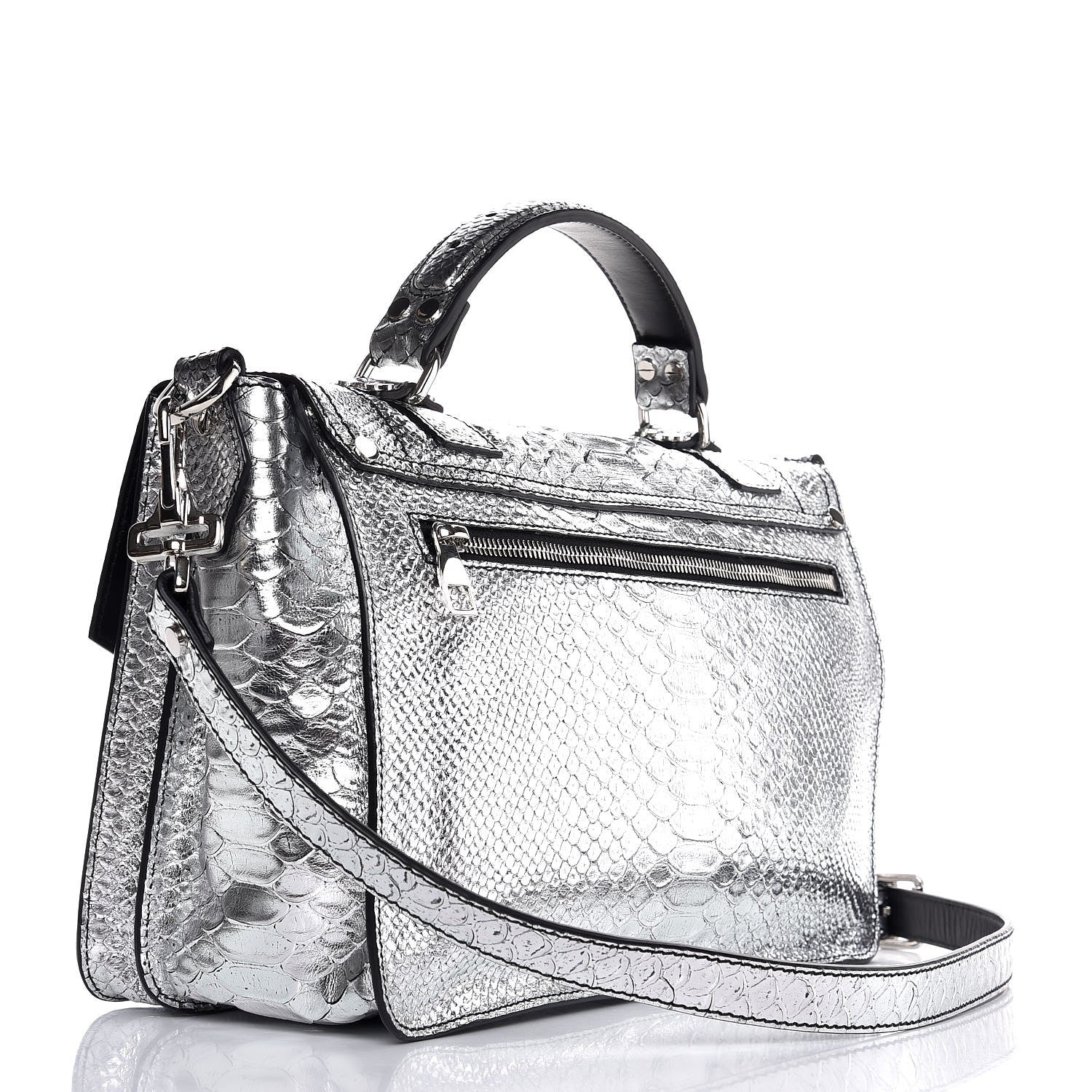 Proenza Schouler Python Calfskin Embossed Medium PS1 Satchel Silver 3 of 7