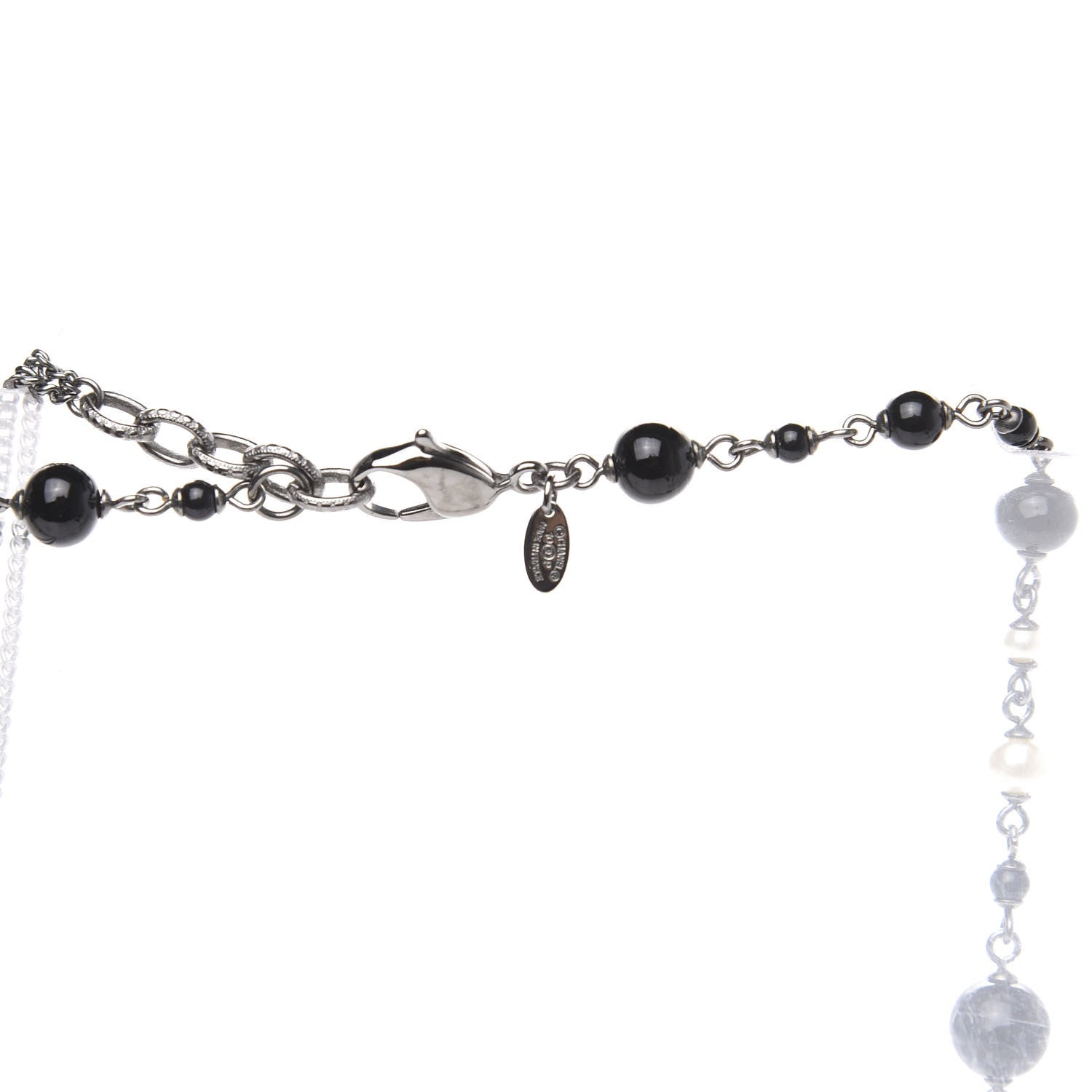 Chanel Resin Pearl Bead CC Long Necklace Silver Black White 3 of 5