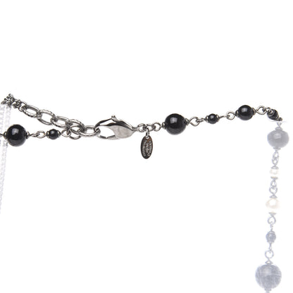Chanel Resin Pearl Bead CC Long Necklace Silver Black White 3 of 5
