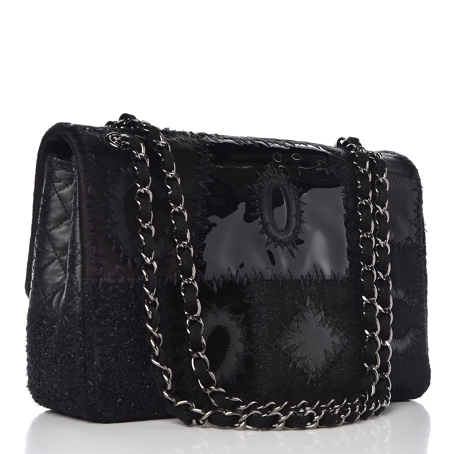 Chanel Tweed Patchwork Jumbo Single Flap Black 4 of 8