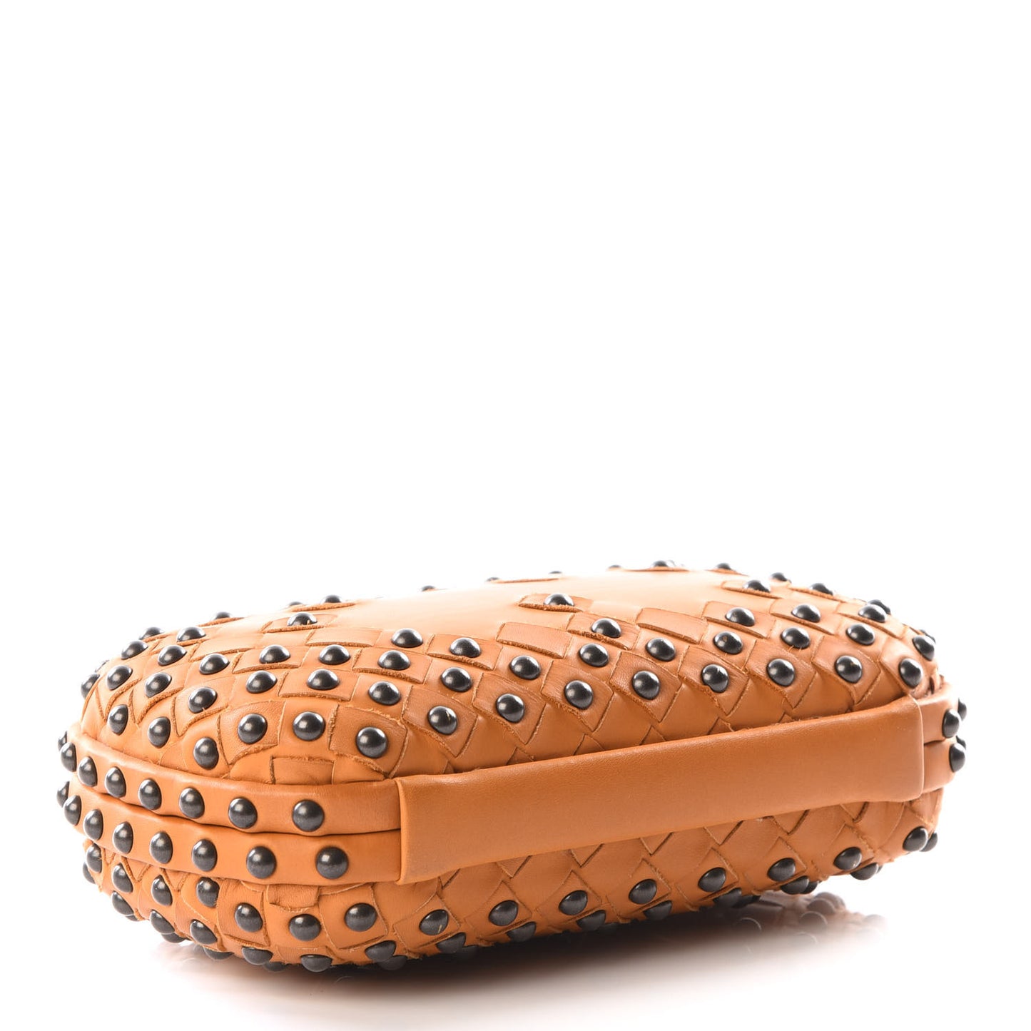 Waxy Nappa Intrecciato Knot Studded Clutch Topaz