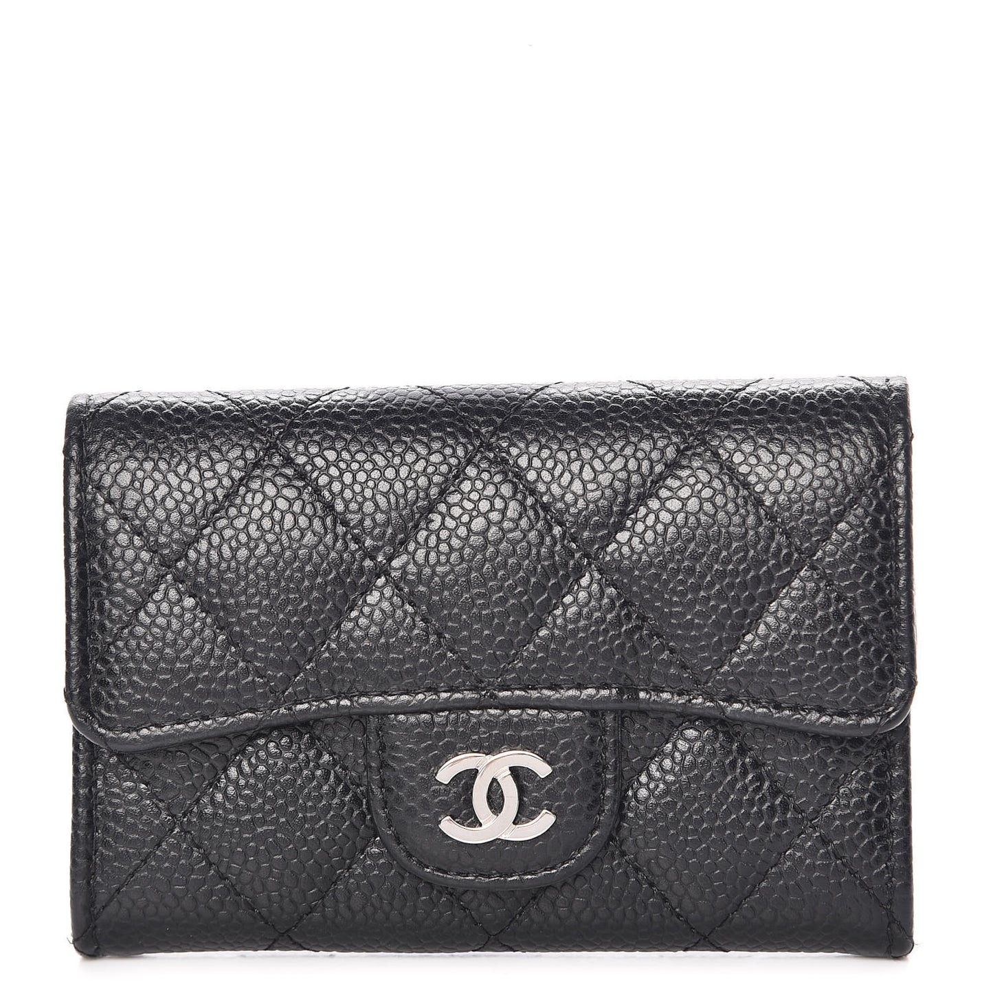 Caviar Quilted Flap Card Holder Black