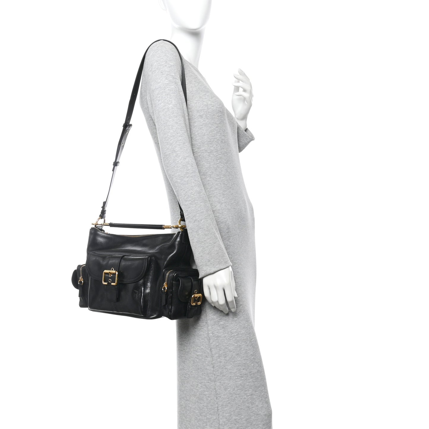 Shiny Calfskin Medium Double Carry Camera Bag Black