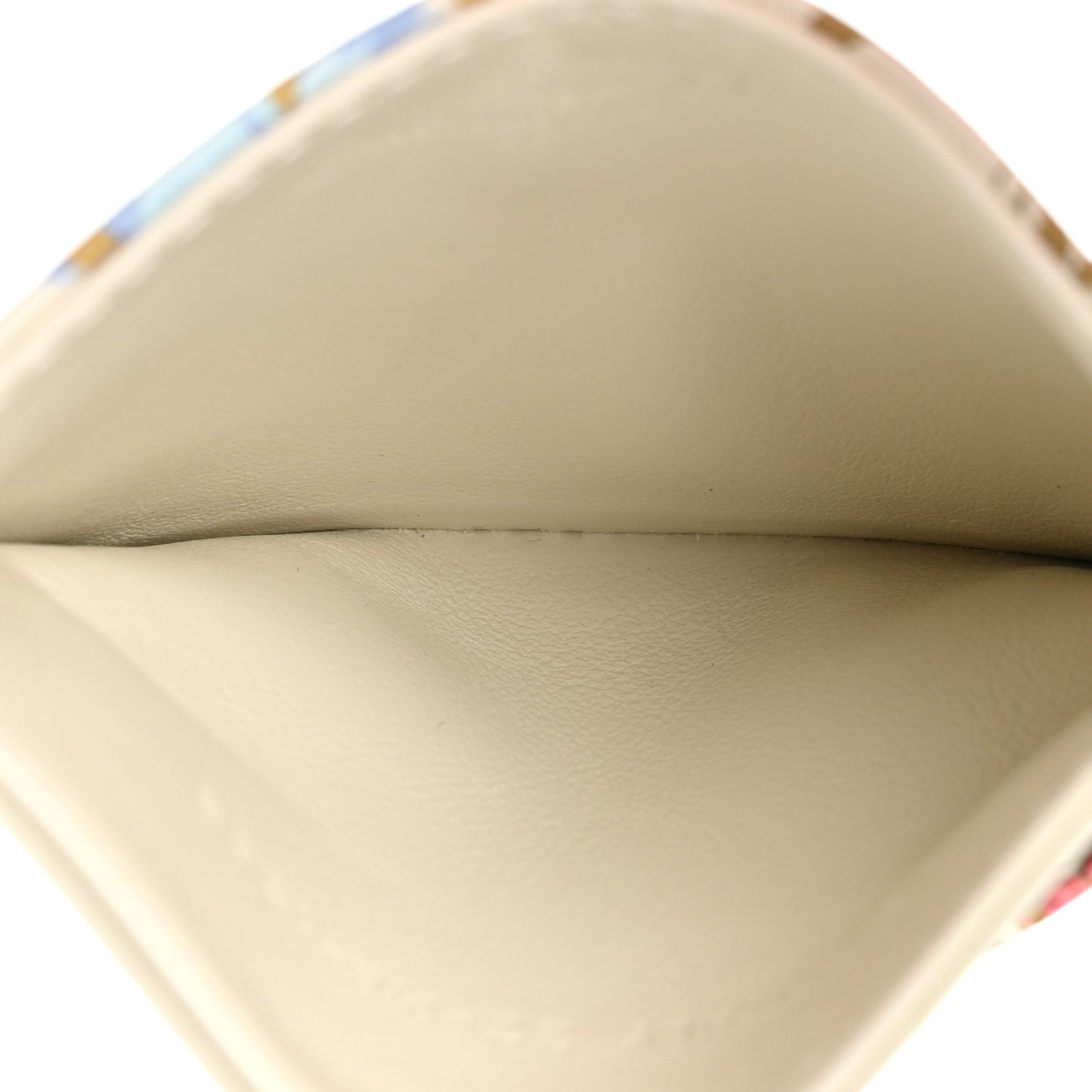 Calfskin Hibiscus Printed Card Holder Beige Multicolor